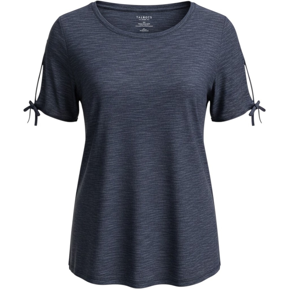 Talbots Woman Navy Blue Space Dye Tie Sleeve Scoop Neck Tee Shirt 3X
